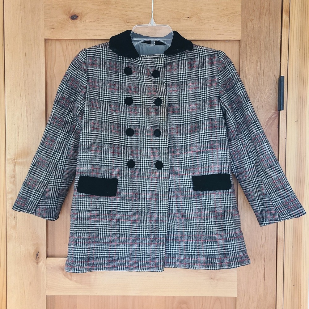 Vintage XS Wool Blend Preppy Old Money Plaid Riding Jacket Velvet Trim Buttons
